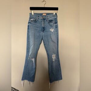 MOTHER Flare Jeans in Distressed Light Blue